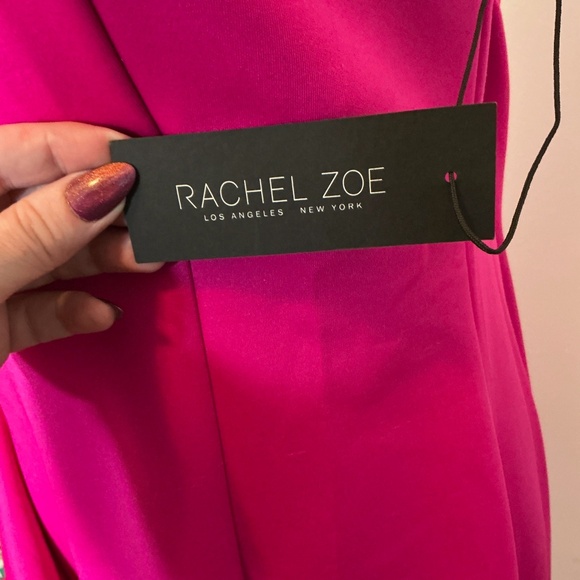 Rachel Zoe One-Shoulder Cascade Ruffle Midi Dress in Fuchsia Pink Size 12 NWT - Picture 7 of 10